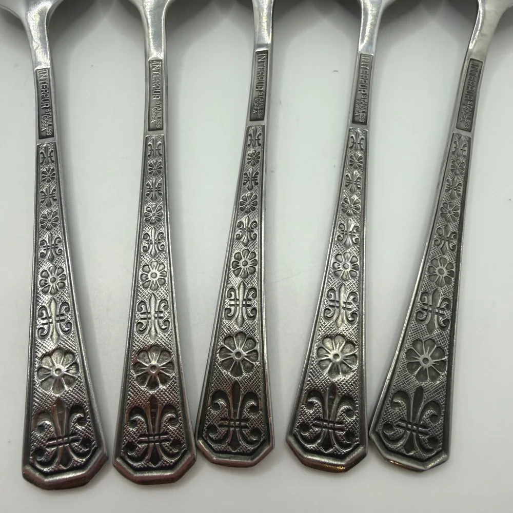 Interpur Stainless Steel Spoons INR2 Fleur De Lis Floral Korea Set of 5 6